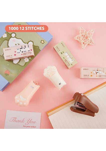 Reklam Stili 12 # Zımba ile Mini Zımba Seti Sevimli Kedi Paw Kağıt Binder Kırtasiye Ofis Ciltleme Araçları Okul Malzemeleri (Yurt Dışından) modelleri