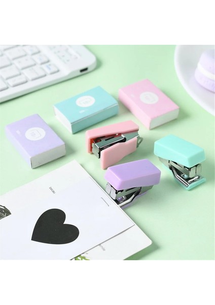 Pembe Stil Sevimli Mini Morandi Renkli Metal Zımba Seti # Zımba Bağlama Araçları Kawaii Kırtasiye Okul Ofis Malzemeleri ile (Yurt Dışından)