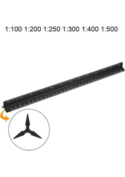 Ölçek Cetvel Alüminyum Alaşım 30CM Mühendis Üçgen Ölçekli Mimar Cetveller Çizim Araçları Mimari Ölçek Cetvel-Siyah (Yurt Dışından)