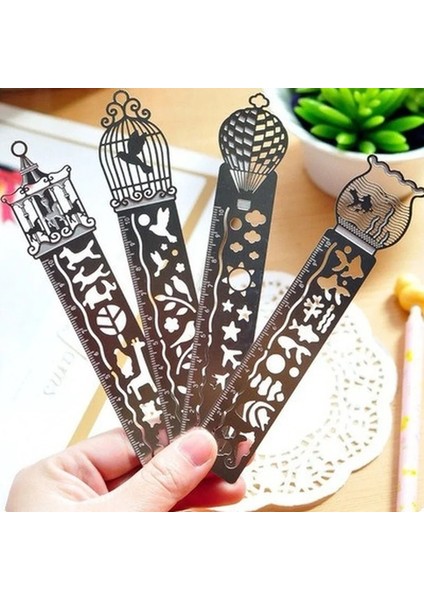 Atlıkarınca Tarzı Yeni Retro Hollow Zarif Metal Imi Ölçekli Cetvel Yaratıcı Çok Fonksiyonlu Boyama Simgesi Modeli Cetvel Okul Malzemeleri (Yurt Dışından)