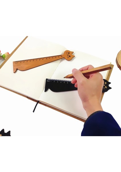 Siyah Stil 2 Adet Yenı Vintage Sevimli Şanslı Kedi Ahşap Cetvel Imi 15 cm Ahşap Düz Cetvel Öğrencilerin Dıy Araçları (Yurt Dışından) fırsatları