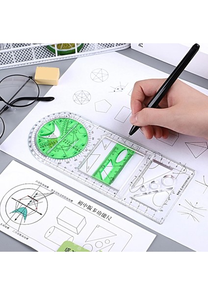Şeffaf Yeşil Stil Okul Için Kırtasiye Çok Fonksiyonlu Geometrik Cetvel Geometrik Çizim Şablonu Okul Ofis Malzemeleri Için Ölçme Aracı (Yurt Dışından)