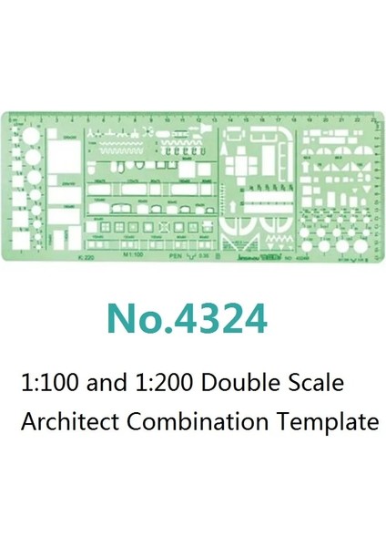 4324 Stili Yok 1:100 ve 1:200 Çift Ölçekli Şablon Mimar Kombinasyonu Çoklu Tasarım Stencil Sembolleri Teknik Çizim Çizim No. (Yurt Dışından)