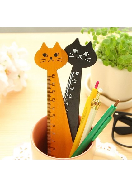 Turuncu Tarzı Sevimli Kedi Kitty Yüz Kırtasiye Ahşap Cetvel Dikiş Cetvel (Yurt Dışından)
