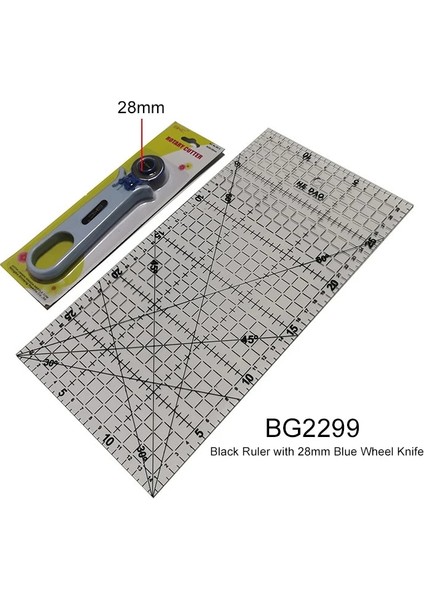 BG2299 Stili Patchwork Alet Kombinasyonu * 30CM Şeffaf Akrilik Malzeme Patchwork Cetvel ve mm Yuvarlak Bıçak (Yurt Dışından)