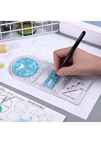 Şeffaf Mavi Stil Okul Için Kırtasiye Çok Fonksiyonlu Geometrik Cetvel Geometrik Çizim Şablonu Okul Ofis Malzemeleri Için Ölçme Aracı (Yurt Dışından)