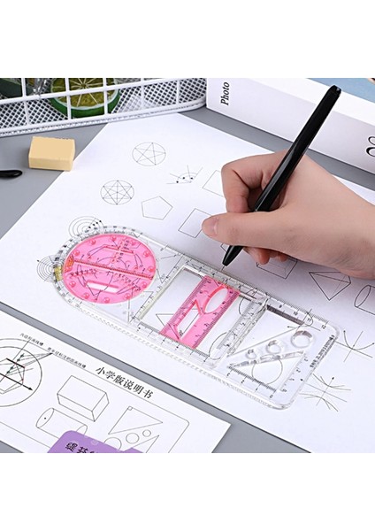 Şeffaf Kırmızı Stil Çok Fonksiyonlu Geometrik Cetvel Geometrik Çizim Şablonu Ölçme Aracı Çizim Geometrik Cetvel Okul Ofis Malzemeleri Için (Yurt Dışından)