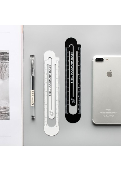 Siyah 12CM Tarzı 12CM Beyaz Siyah Renk Çelik Bookmark Cetvel, Cep Boyu Iletki Düz Cetvel Metal Clool Öğrenci Malzemeleri A6593 (Yurt Dışından)