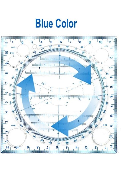 Mavi Renk Stili Çok Işlevli Dönebilen Çizim Şablonu Sanat Tasarım Inşaat Mimar Stereo Geometri Daire Çizimi Ölçme Ölçeği Cetvel (Yurt Dışından)