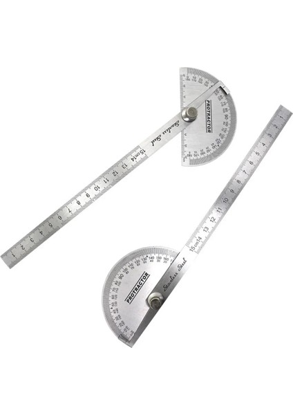 C Stili Paslanmaz Çelik Iletki Yuvarlak Kafa Döner Açı Kuralı Metal Kol Cetvel Ayarlanabilir Çok Işlevli Matematik Ölçme Aracı (Yurt Dışından)