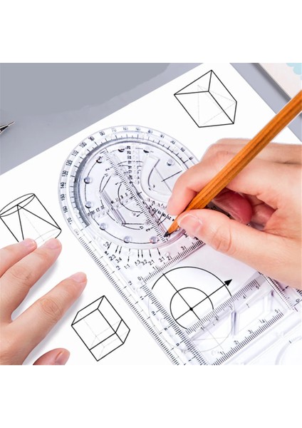 Şeffaf Yeşil Stil Çok Fonksiyonlu Geometrik Şablon Cetvel Çizim Cetvel Hareketli Ölçme Aracı Okul Ofis Cetvel Malzemeleri (Yurt Dışından)