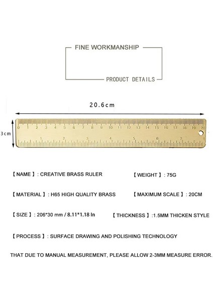 A-20CM Pirinç Tarzı 20CM Pirinç Düz Cetvel Okul Çocukları Hediye Seti Ölçü Aletleri 12CM 15CM 18CM Metal Bakır Cetvel Kawaii Kırtasiye Aksesuarları (Yurt Dışından) fırsatları