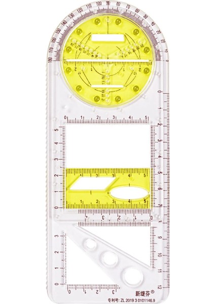 Stila-Sarı Stil Çok Fonksiyonlu Geometrik Cetvel Geometrik Çizim Şablonu Açı ve Daire Oluşturucu Okul Ofis Mimarisi Için Geometrik Çizim (Yurt Dışından)