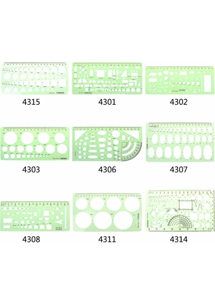NO.4308 Tarzı 9 Farklı Cetvel Yeşil Plastik Daireler Geometrik Şablon Cetvel Stencil Ölçme Aracı Öğrenciler (Yurt Dışından) fiyatları