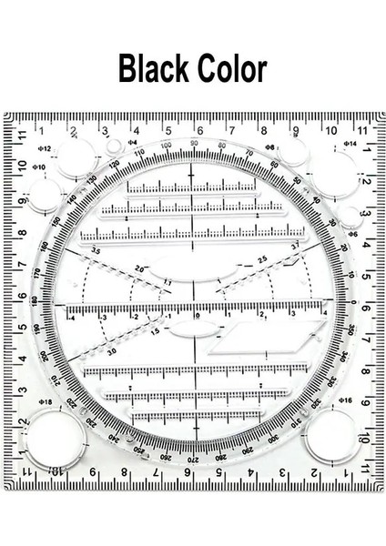 Siyah Stil Çok Fonksiyonlu Çizim Şablonu Sanat Tasarımı Mimar Stereo Geometri Elips Çizim Ölçek Cetvel Ölçme Aracı Çok Amaçlı (Yurt Dışından)