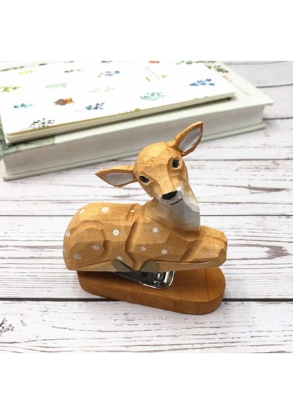 Mavi Stil El Yapımı Hayvan Şekli Mini Zımba Ofis Yaratıcı Ahşap Kırtasiye Günlük Zımba Beyaz Kaz Balık Sincap Köpek Kedi Desen (Yurt Dışından)