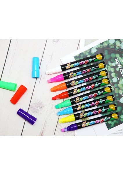 8 Renk Fosforlu Floresan Sıvı Tebeşir Işaretleyici Neon Kalem LED Yazı Tahtası Karatahta Cam Boyama Grafiti Ofis Su (Yurt Dışından)