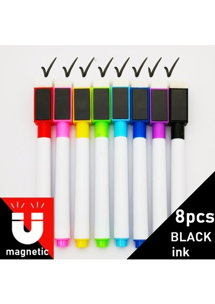 E 8 Adet Siyah Stil 8 Adetlot Renkli Siyah Okul Sınıf Malzemeleri Manyetik Beyaz Tahta Kalem Işaretleyiciler Kuru Silgi Sayfaları Çocuk Cetvel Kalemi (Yurt Dışından) modelleri