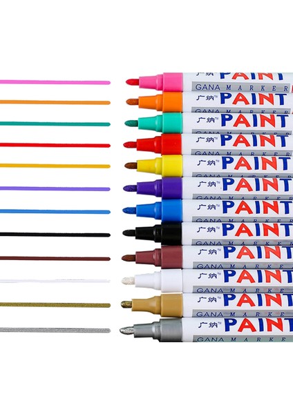 Siyah Stil 12 Renk Boya Marker Kalem Solmaya Dayanıklı Araba Lastiği Lastik Sırtı CD Metal Kalıcı Boya Marker Graffti Yağlı Macador Caneta Kırtasiye (Yurt Dışından)