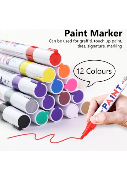 Siyah Stil 12 Renk Boya Marker Kalem Solmaya Dayanıklı Araba Lastiği Lastik Sırtı CD Metal Kalıcı Boya Marker Graffti Yağlı Macador Caneta Kırtasiye (Yurt Dışından)
