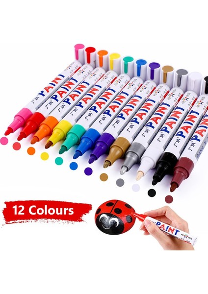 Pembe Tarzı 12 Renk Su Geçirmez Araba Lastiği Lastik Sırtı Kauçuk Metal Kalıcı Boya Marker Kalem Graffti Yağlı Marker Kalem Kırtasiye Malzemeleri (Yurt Dışından)