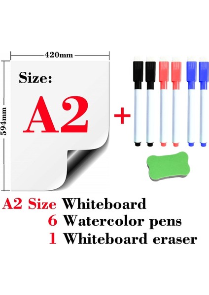A2-6PEN1SILGI Stili Yumuşak Manyetik Beyaz Tahta Buzdolabı Sticker Kuru Beyaz Tahta Okul Mutfak Ofis Işaretleyici Kalem ile Mesaj Panosu Memo (Yurt Dışından)