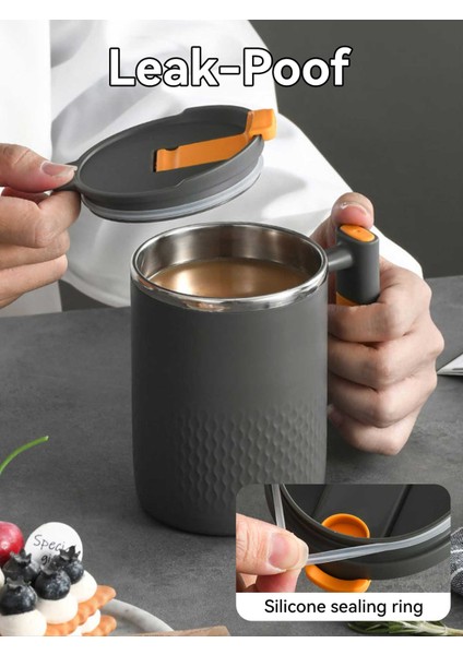 Paslanmaz Çelik Kahve Fincanı Kapaklı Kupa Kahve Kupa Çift Duvar Saplı Isıya Dayanıklı Drinkware (Yurt Dışından)