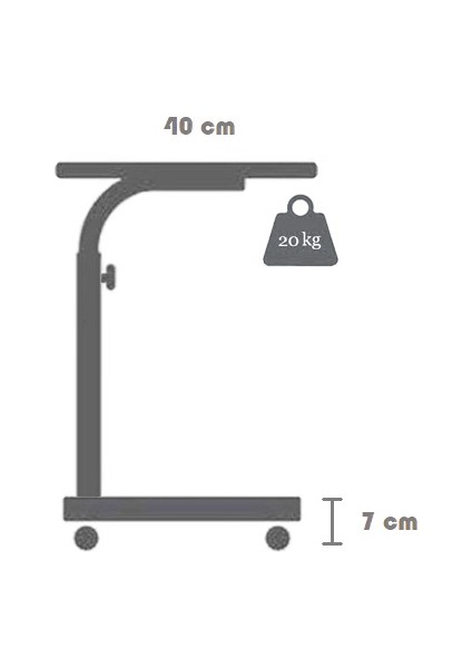 Yükseklik Ayarlı Laptop Sehpası ve Çalışma Masası - Beyaz (Tekerli) Oval Kenar - 70X40