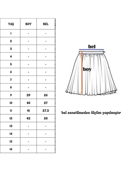 Kız Çocuk Düz 9-12 Yaş Şort Etek