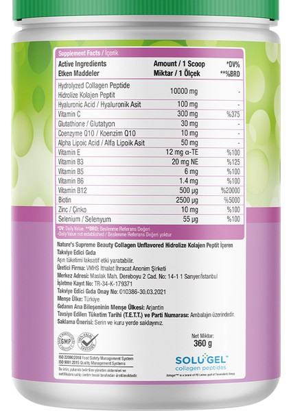 Beauty Collagen Powder 360 gr Aromasız fiyatları