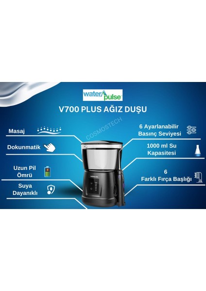 Wp-v700plus-w Water Flosser Profesyonel, Masajlı, 1000ml Diş/protez Bakım Ve Ağız Duşu Siyah