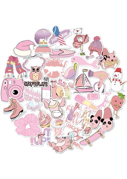 Pembe Tema 35 Adet Sticker