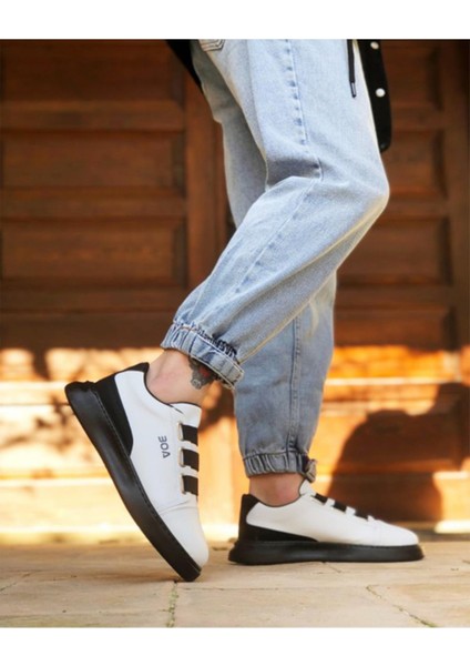 Erkek Siyah Üç Bantlı Sneaker Ortopedik Taban Mevsimlik Günlük Ayakkabı