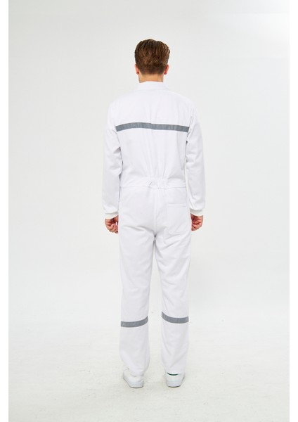 Bütün Iş Tulumu Reflektörlü %100 Pamuk Beyaz