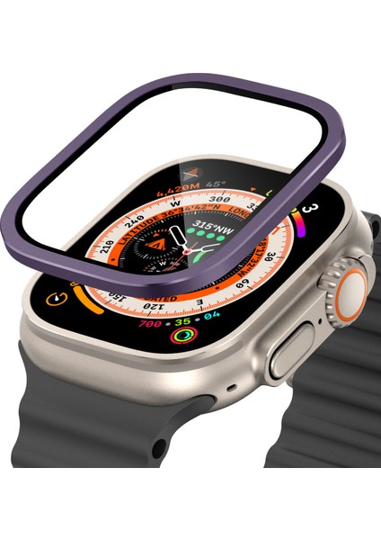 Watch Ultra 49 mm Uyumlu Metal Çerçeveli Renkli Ekran Koruyucu Temperli Cam Üstün Koruma