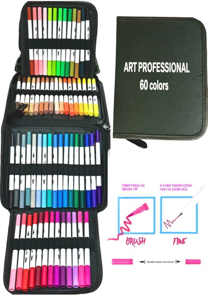 Art Proffesional Çift Taraflı Marker Set Brushpen  ve 0.4 mm Teknik Uç