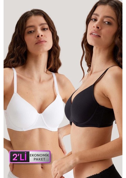 2'li Ekonomik Paket Siyah-Beyaz 6224 Barcelona Desteksiz Toparlayıcı Micro Sütyen Set D Cup Seçeneği