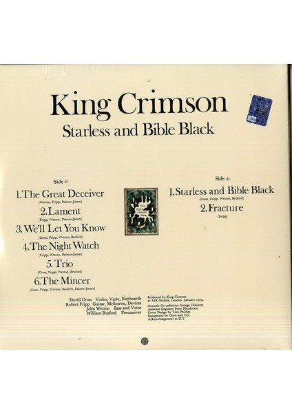 King Crimson - Starless And Bible Black: 40th Anniversary S.Wilson and R.fripp Mix - Plak