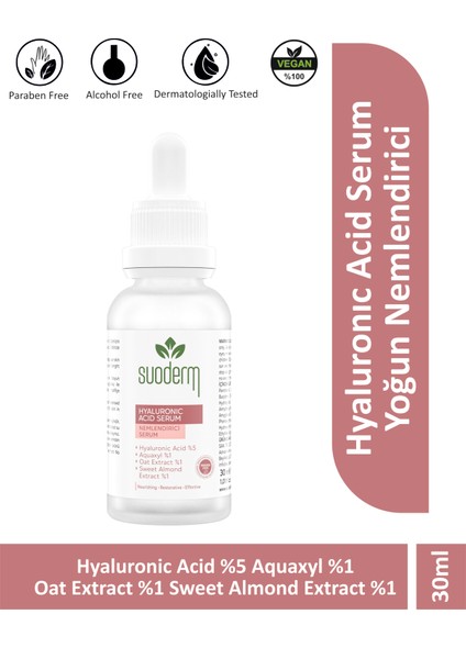 Hyaluronic Acid Serum - Yoğun Nemlendirici Hyaluronic Acid %5 Aquaxyl %1 Oat Extract %1