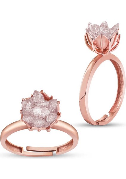Gümüş Rose Beyaz Lotus Çiçeği Yüzük