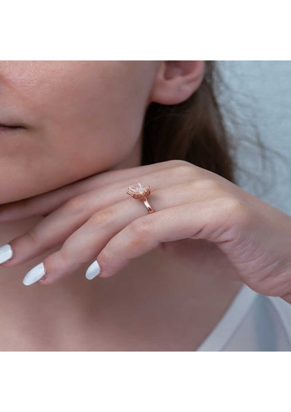 Gümüş Rose Beyaz Lotus Çiçeği Yüzük fırsatları