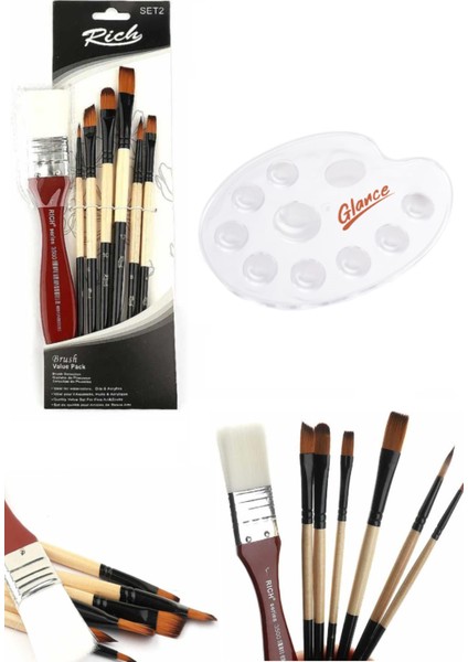 Profesyonel 7'li Karma Fırça Set ve Şeffaf Plastik Palet 19 x 26 cm