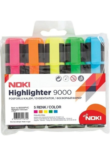Pastel Fosforlu Kalem 5'li Pvc