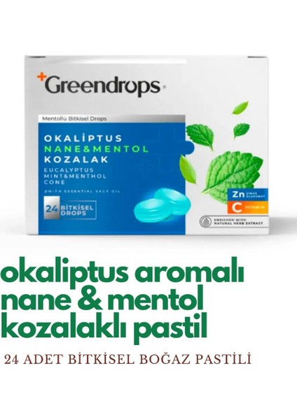 4x Bitkisel Drops Boğaz Pastili - Mentollü - Okaliptus, Nane Mentol ve Kozalak