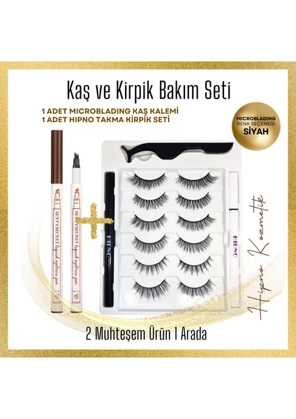 Hipno Cosmetic Magic Lashes 6 Farklı Kirpik Seti Ve Microblading Kaş Kalemi (Siyah) Set Bir Arada