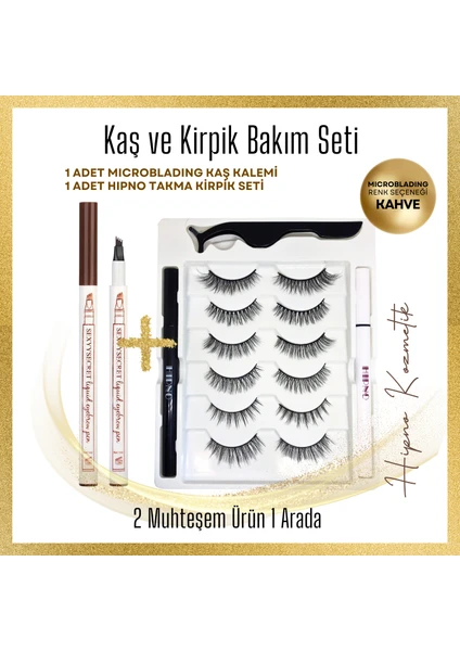 Hipno Cosmetic Magic Lashes 6 Farklı Kirpik Seti Ve Microblading Kaş Kalemi (Kahve) Set Bir Arada