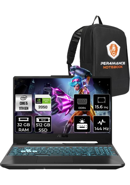 Tuf Gaming F15 Intel Core I5 11400H 32GB 512GB SSD RTX2050/4GB 144HZ 15.6'' Fhd Fdos Taşınabilir Bilgisayar HN030 & Per4 Çanta HN030P327