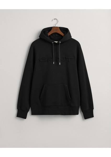 Erkek Siyah Regular Fit Kapüşonlu Logolu Sweatshirt 2007073.5