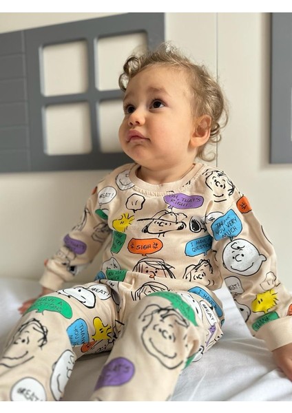 Snopy Desenli Çıtçıtlı Badili Unisex Bebek/çocuk Ikili Takım