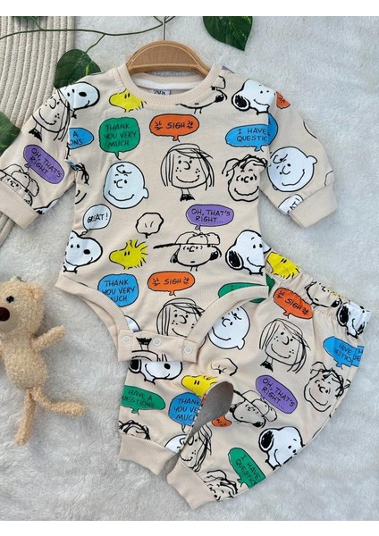 Snopy Desenli Çıtçıtlı Badili Unisex Bebek/çocuk Ikili Takım modelleri